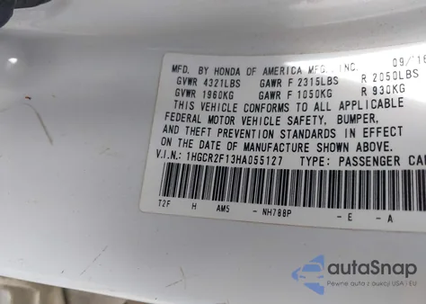 2017 Honda Accord Sport Se z USA, uszkodzony, nr VIN 1HGCR2F13HA055127